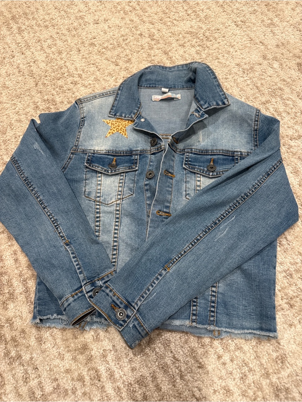 Vintage Havana Blue Denim Jacket with Leopard Star Patch